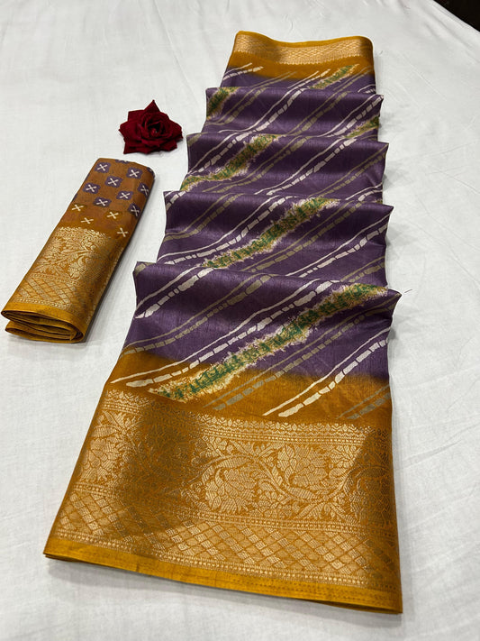 Soft Dola Silk Saree – Dusty Leheriya Print with Jacquard Border | Free Size | With Blouse