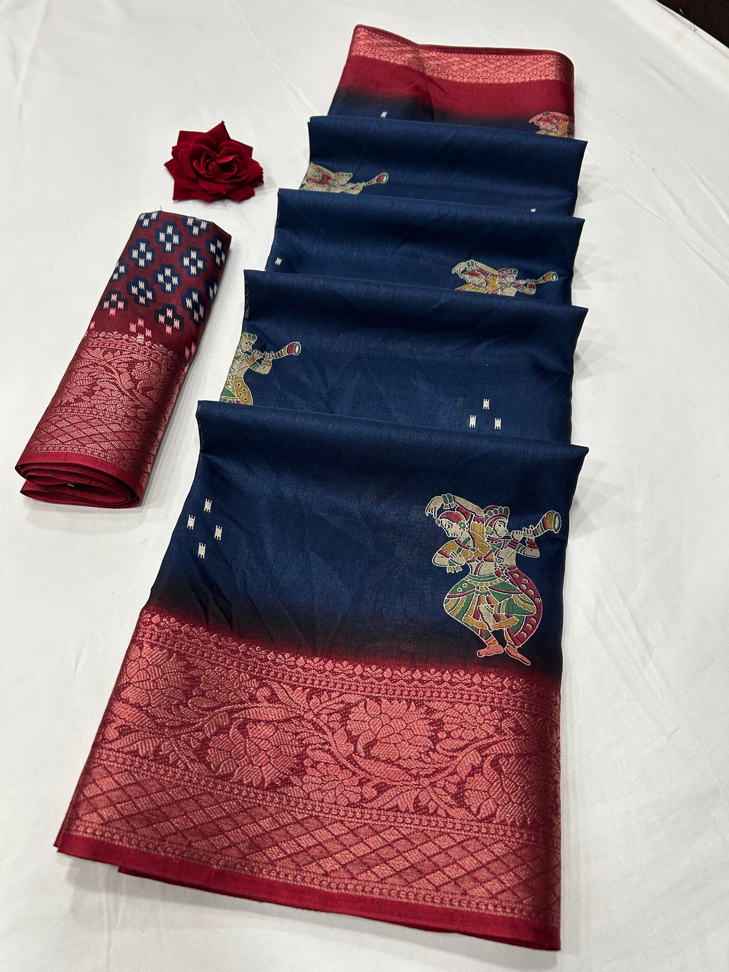 Soft Dola Silk Saree – Fancy Print with Jacquard Border | Free Size | With Blouse