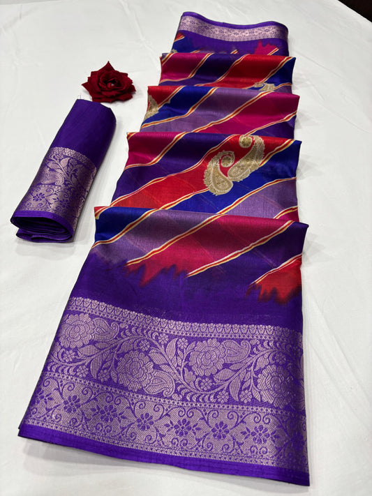 Soft Dola Silk Saree – Leheriya Print with Jacquard Border | Free Size | With Blouse