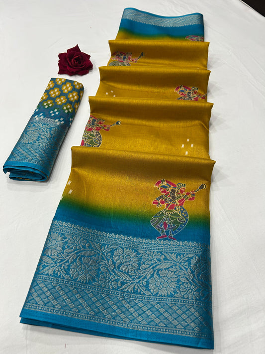 Soft Dola Silk Saree – Fancy Print with Jacquard Border | Free Size | With Blouse